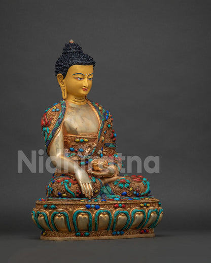 Shakyamuni Buddha Statue Right Side View - Gold Gilded Sculpture