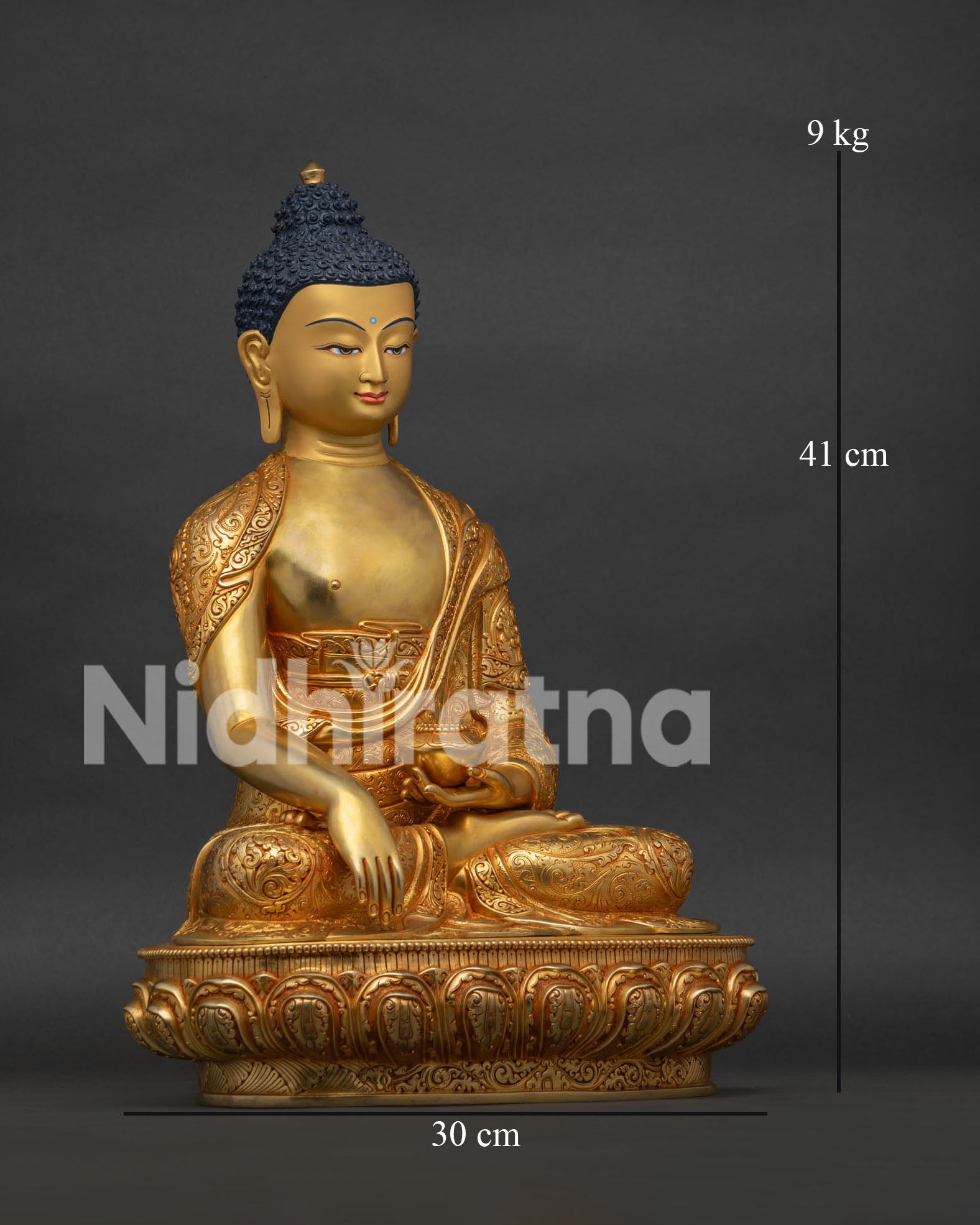 Shakyamuni Buddha Statue Right Side View Handcrafted Copper Buddhist Art
