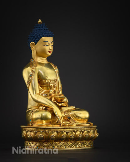 Shakyamuni Buddha statue right side view - handcrafted copper statue, Nepal
