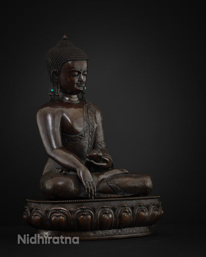 Shakyamuni Buddha Statue right side view, handcrafted copper Buddhist sculpture