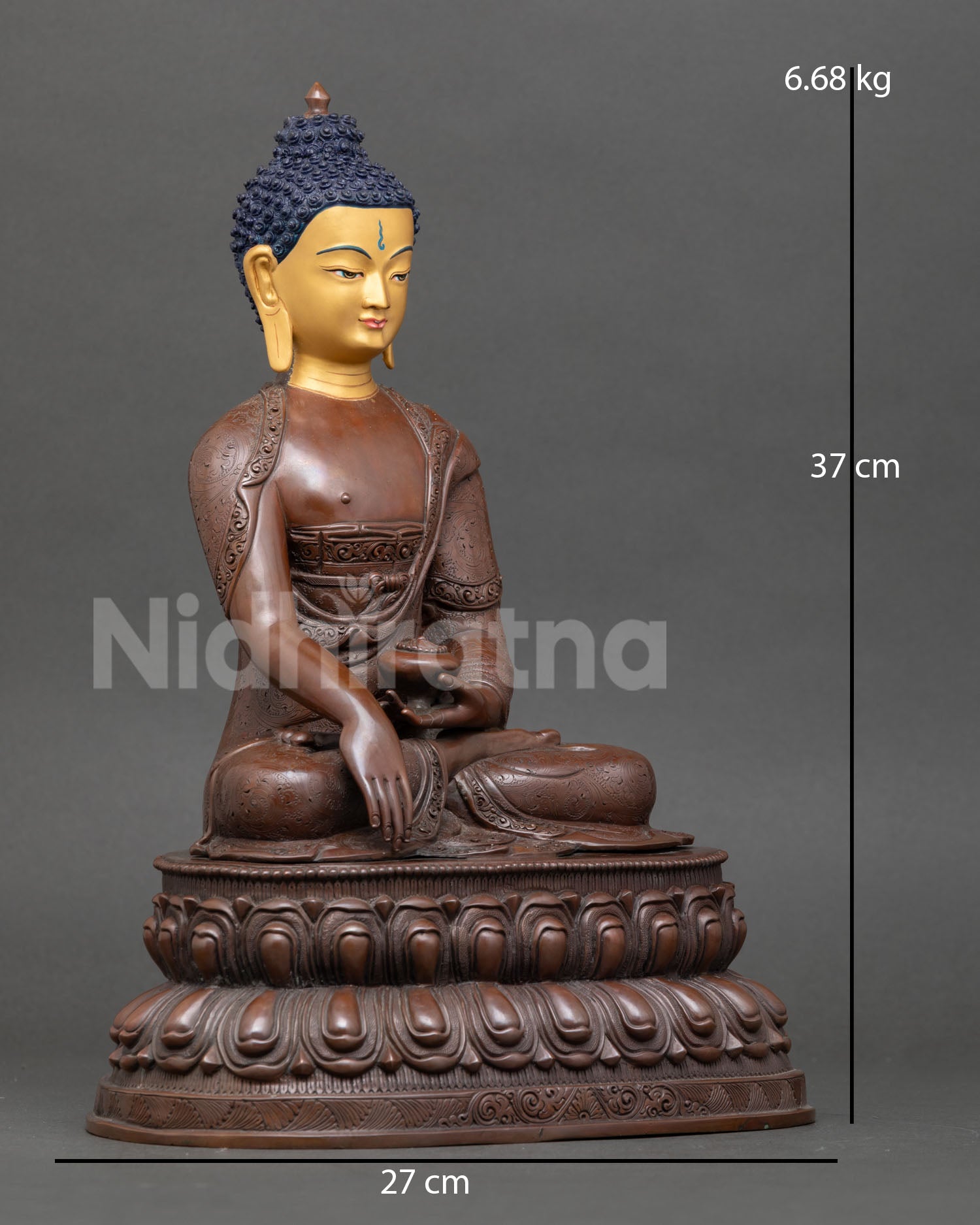 Shakyamuni Buddha Statue Right Side View Oxidized Copper Himalayan Buddhist Artifact Handcrafted Nepal