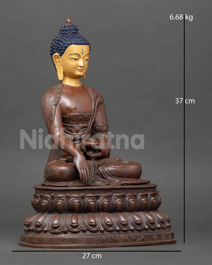 Shakyamuni Buddha Statue Right Side View Oxidized Copper Himalayan Buddhist Artifact Handcrafted Nepal