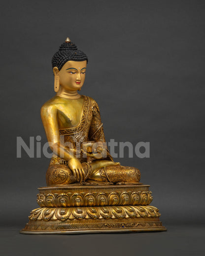 Shakyamuni Buddha Statue right view showing intricate Buddhist iconography