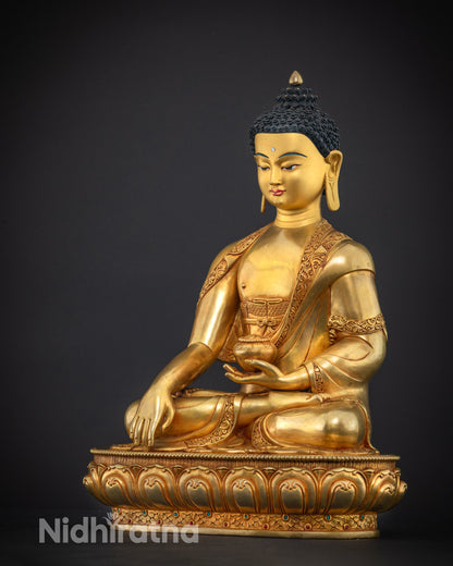 Shakyamuni Buddha statue seated in vajra posture, left side