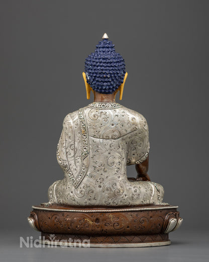Shakyamuni Buddha statue seated on lotus pedestal for Buddhist meditation altar