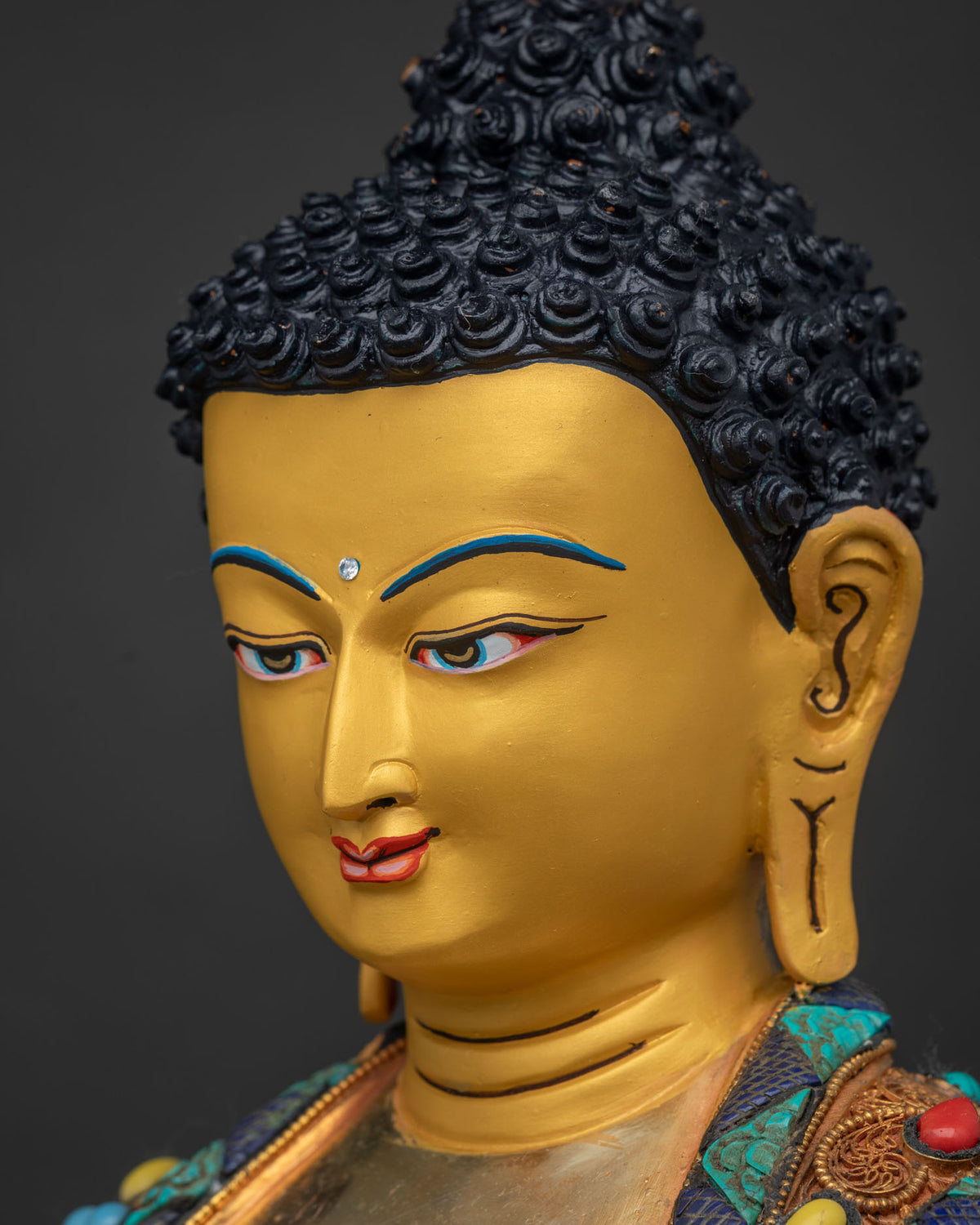 Shakyamuni Buddha Statue Side Close-Up - Filigree Robe Detail Nepal