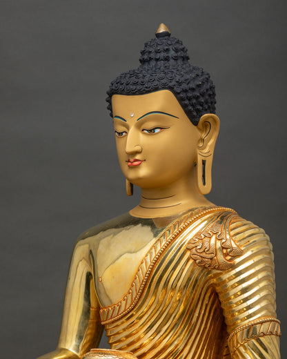 Shakyamuni Buddha Statue Side Close-Up | Gold-Gilded Copper Detail