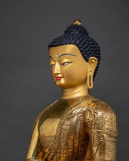 Shakyamuni Buddha Statue Side View Copper Alloy Gold Fire Gilding Detail