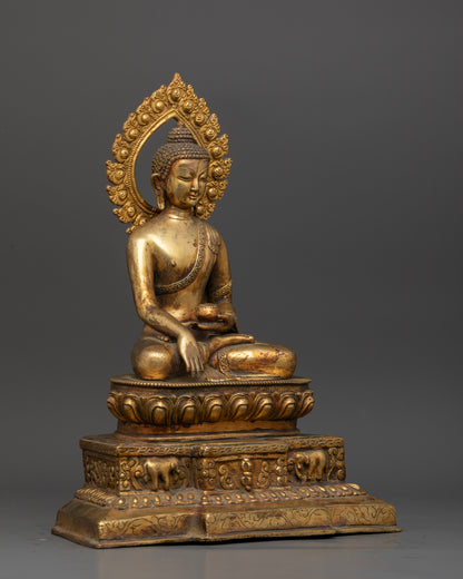 Shakyamuni Buddha Statue Side View Elephant Throne Lotus Pedestal From Nepal.