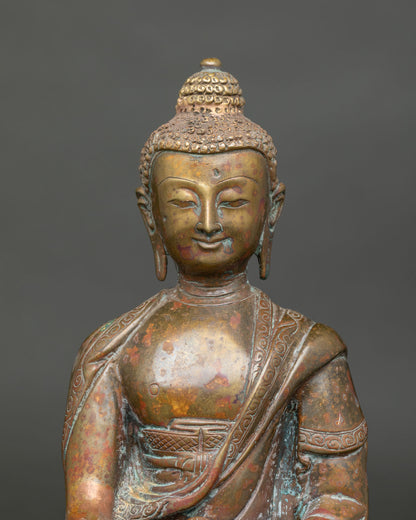 Shakyamuni Buddha Statue with Oxidized Antique Finish from Nepal