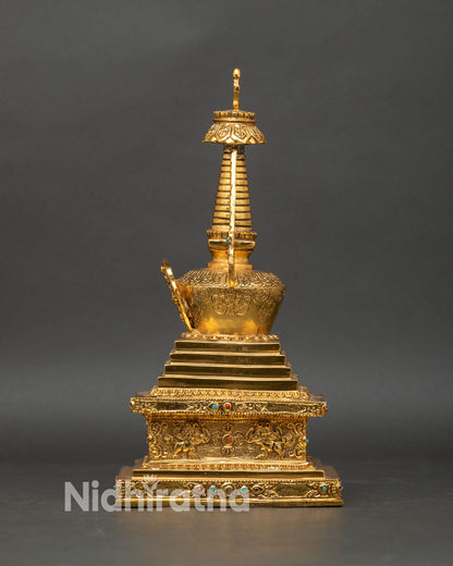 shakyamuni buddha stupa side view sacred gold plated copper dharma center meditation art