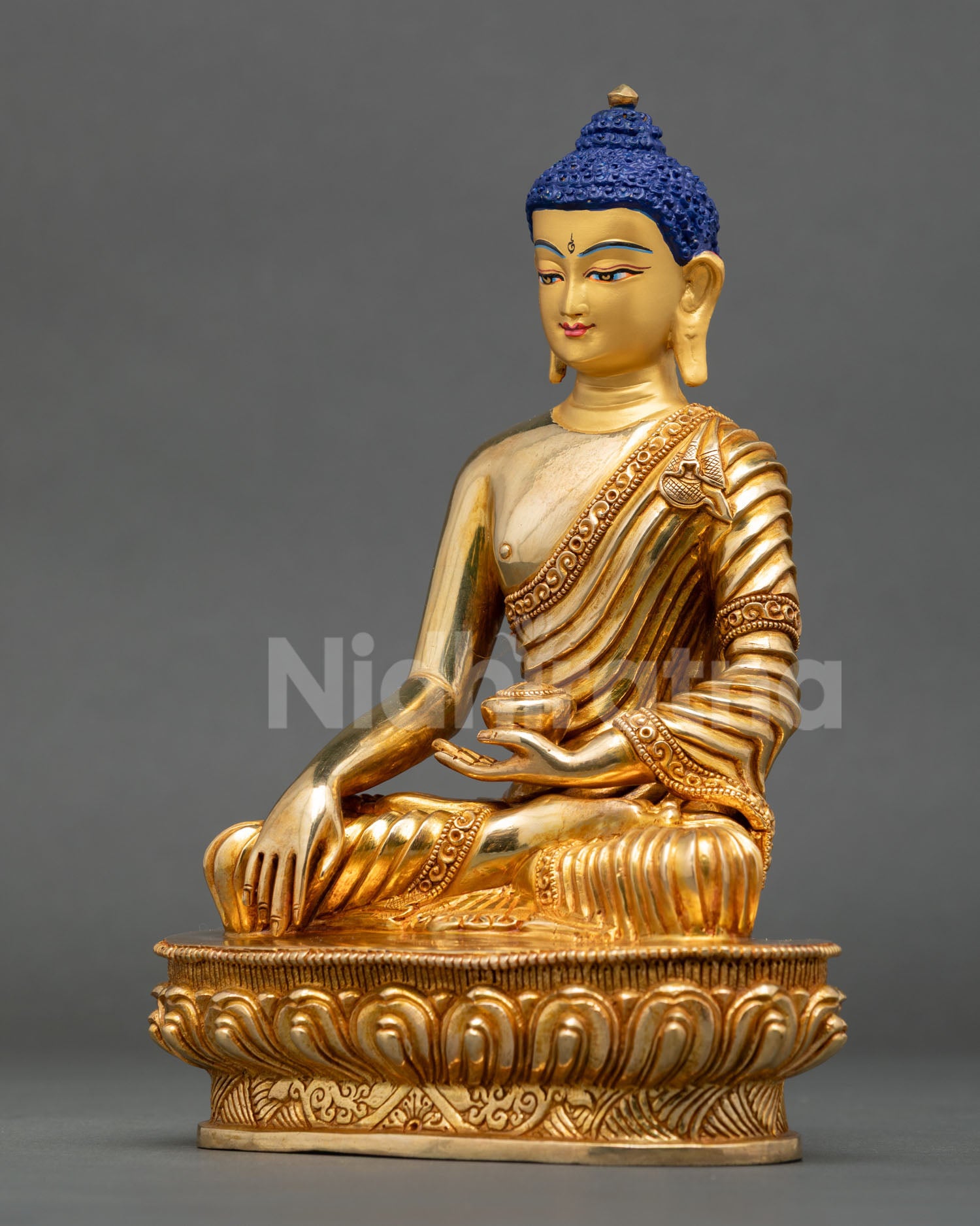 shakyamuni buddha left view profile handmade nepal copper gold spiritual sculpture
