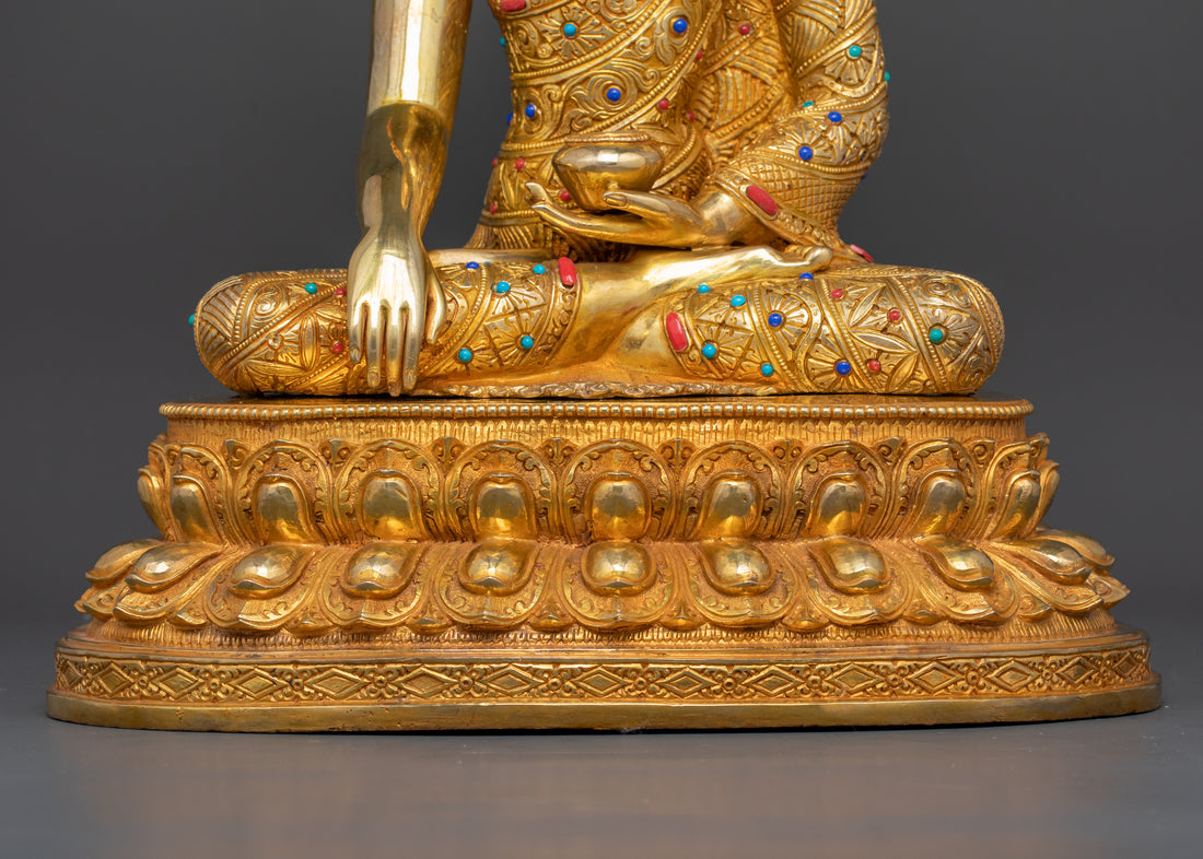 lotus seat of shakyamuni buddha adorned with semi precious gemstones