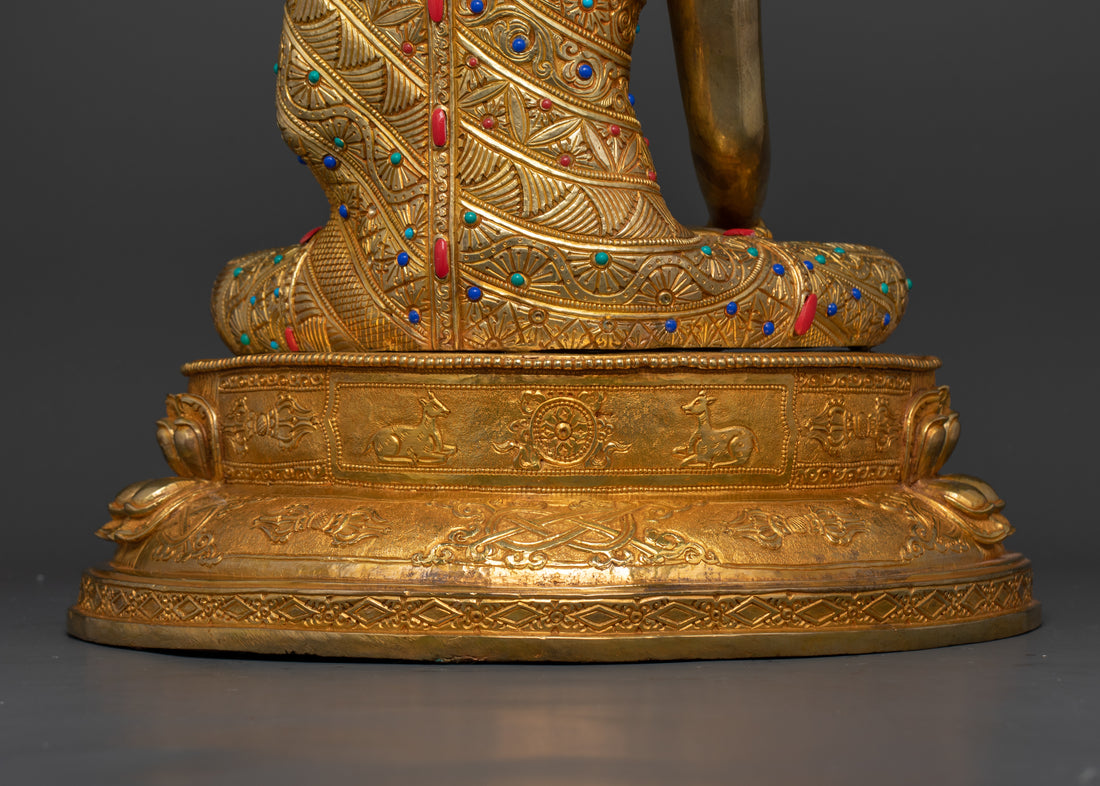 the back view of lotus seat of copper base gold plated shakyamuni buddha statue