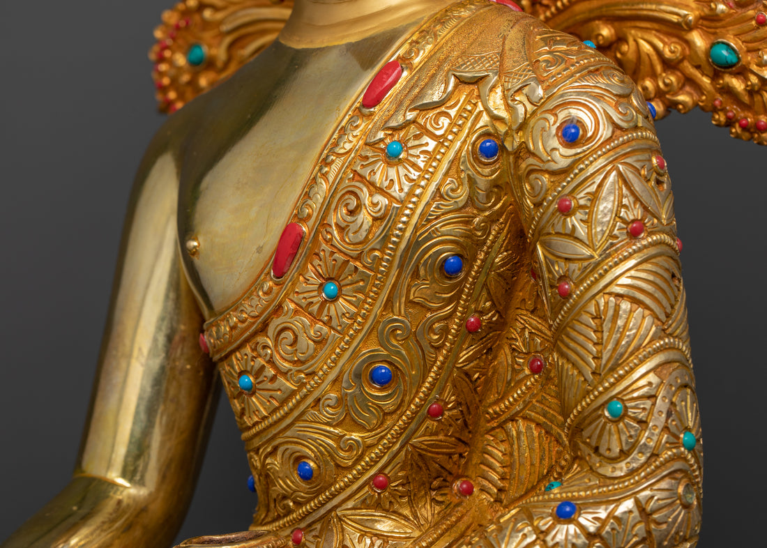 the torso of gold plated shakyamuni buddha statue