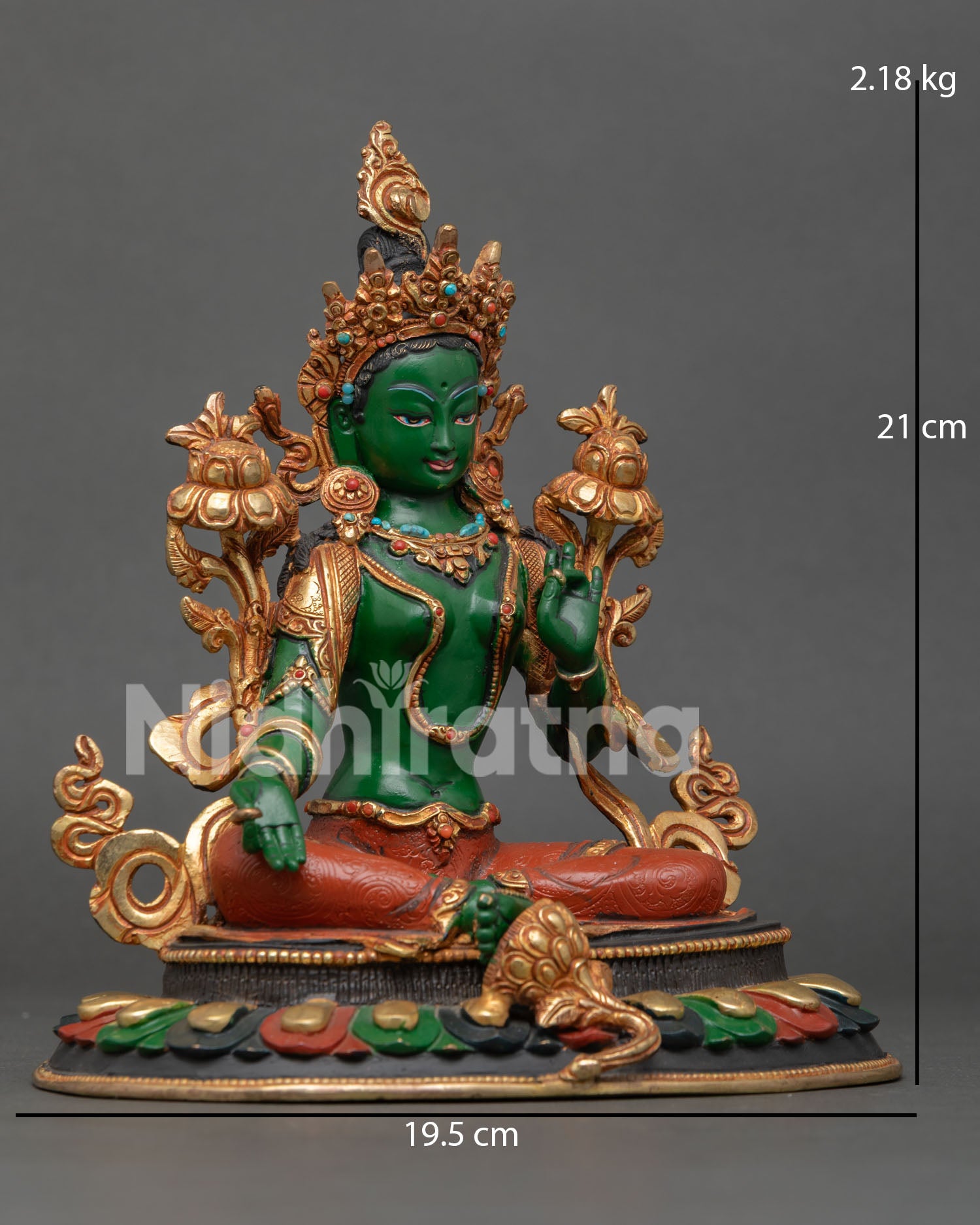 Shyama Tara Statue in Lalitasana Posture, Holding Utpala Lotus with Himalayan Newari Art Details