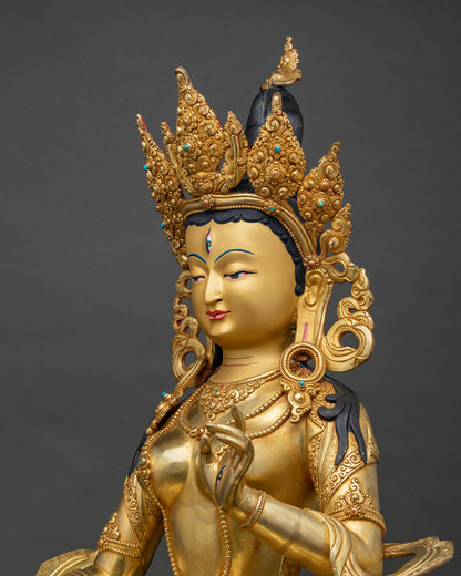 Side close up of Dukar Sitatapatra statue detailing crown and jewelry, Nepal