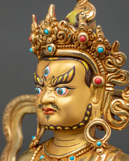 Side Face Detail of Namtoshe Vaishravana Statue with Hand Carved Golden Crown