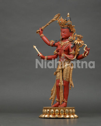 Side profile angle of Four-Armed Maha Manjushri copper statue