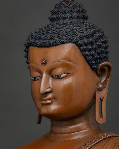 Side Profile Close-Up of Shakyamuni Buddha Face with Tranquil Expression