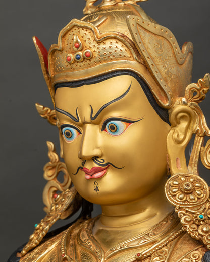 Side Profile of Guru Rinpoche's Face with Lotus Hat and Hand-Painted Vulture Feather