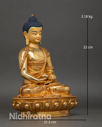 Side view of Amitabha Buddha flowing robes lotus pedestal meditation
