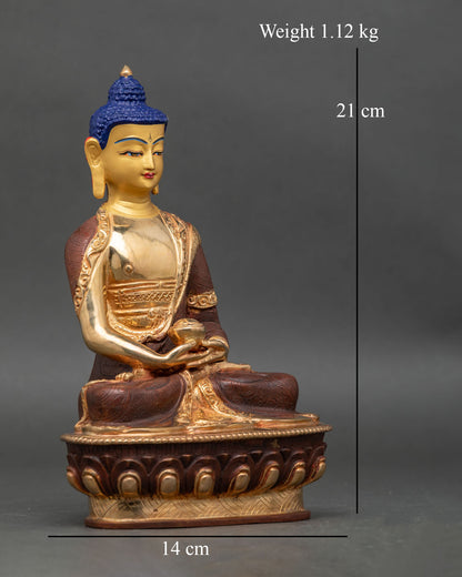 Side view Amitabha Buddha statue meditative lotus base Pure Land blessings