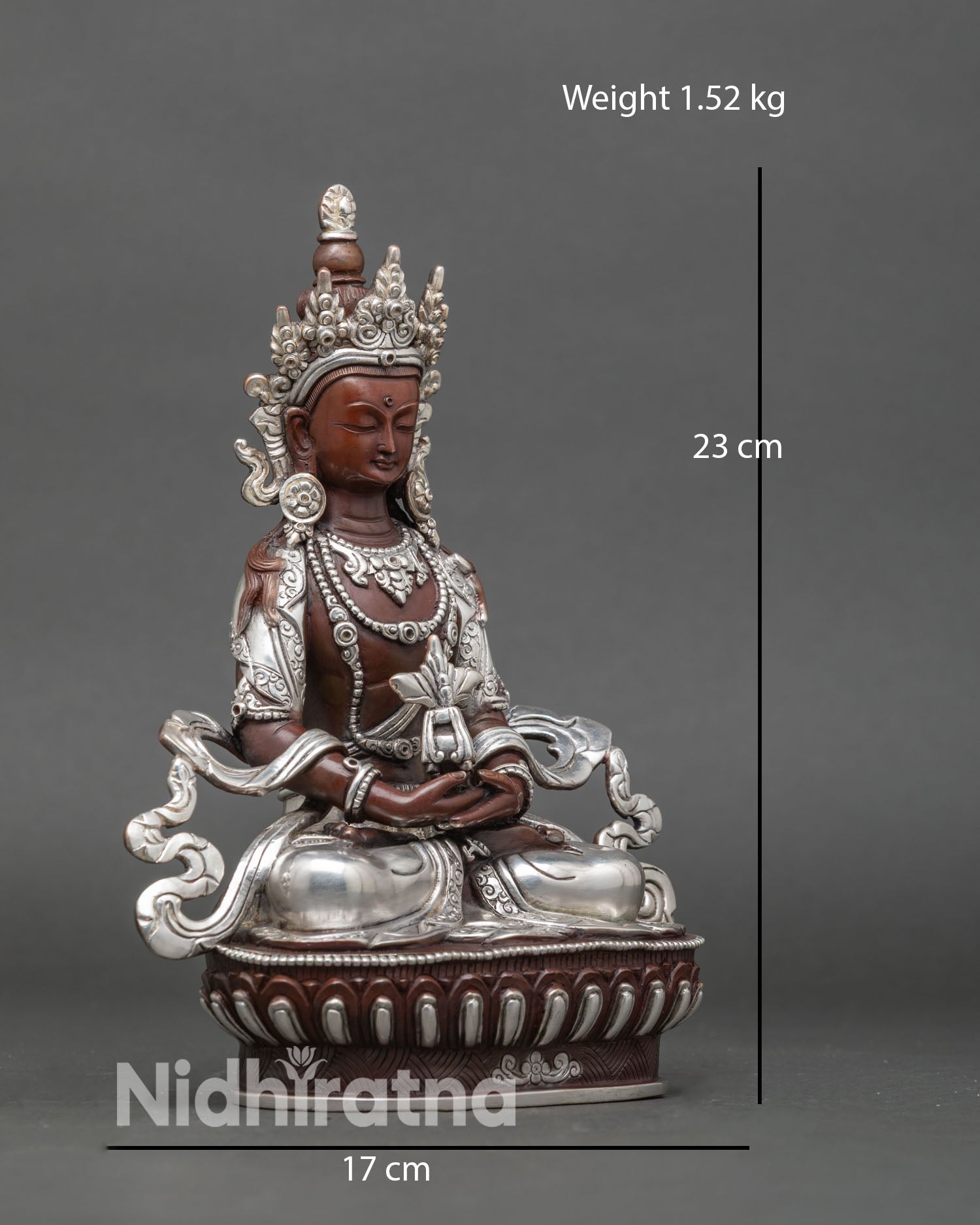 Side View Amitayus Statue Lost Wax Casting Flowing Scarves Intricate Jewelry