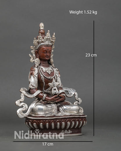 Side View Amitayus Statue Lost Wax Casting Flowing Scarves Intricate Jewelry
