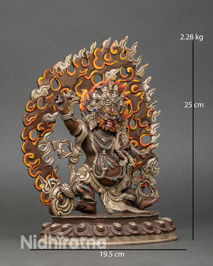 Side view Chana Dorje statue dynamic posture lotus base silver plated Nepal craftsmanship