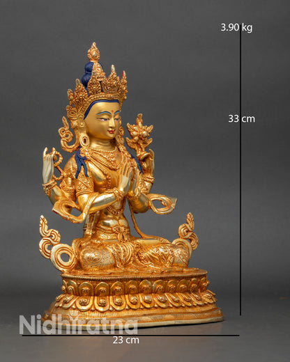 Side view of Chenrezig Avalokiteshvara statue hand-painted lotus pedestal flowing robes