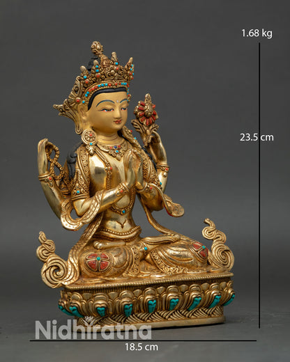 Side view of Chenrezig sculpture, Patan, Nepal, artisan craftsmanship, altar decor