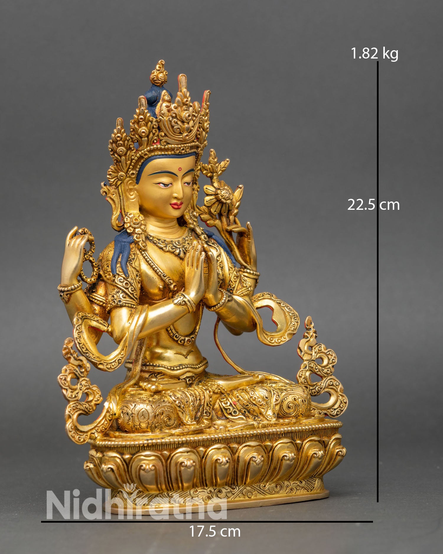 Side view of Chenrezig statue handcrafted Nepali artisans