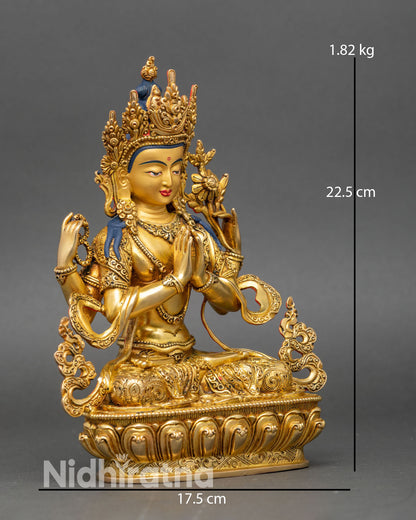 Side view of Chenrezig statue handcrafted Nepali artisans