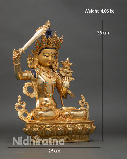 Side view showing flowing robes and intricate gold-carved ornaments