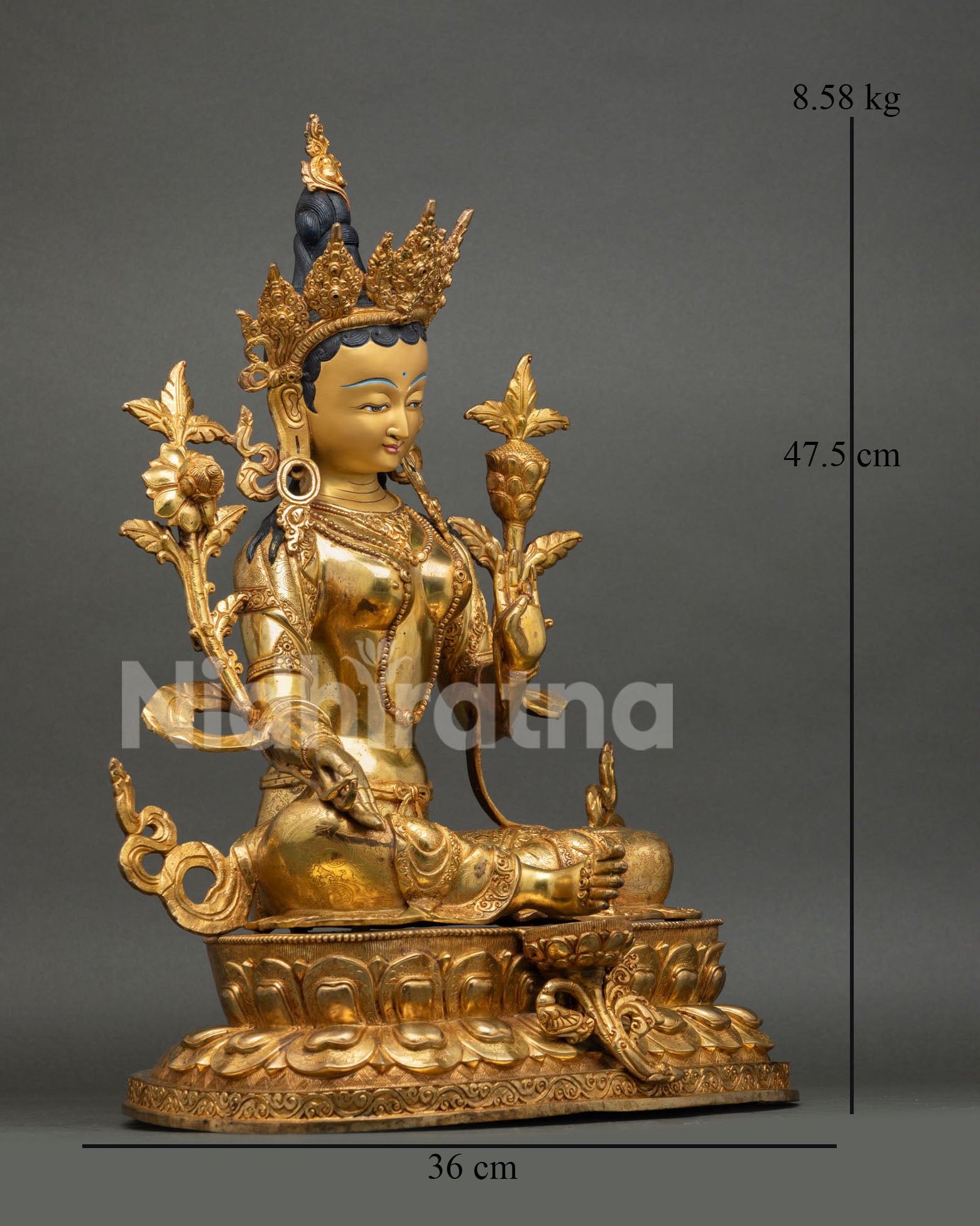 Side View of Green Tara Seated Lotus Posture One Leg Extended, Swift Compassion Pose, Handmade Copper Statue symbol of protection healing