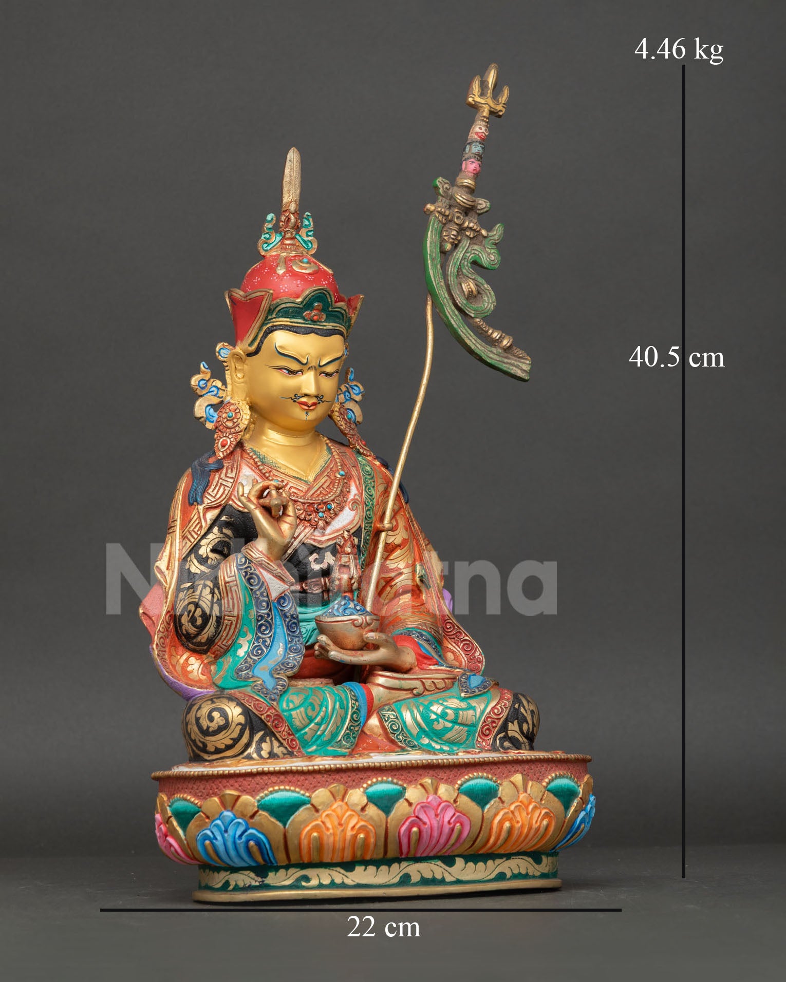 Side View of Guru Tsokye Dorje, Holding Vajra and Skull Cup with Khatvanga Staff Lotus Pedestal