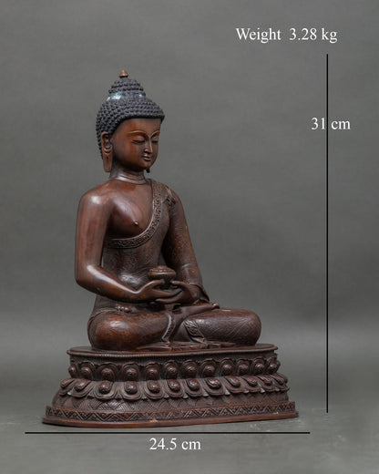Side view of handcrafted Himalayan Amitabha Buddha statue with intricate carvings