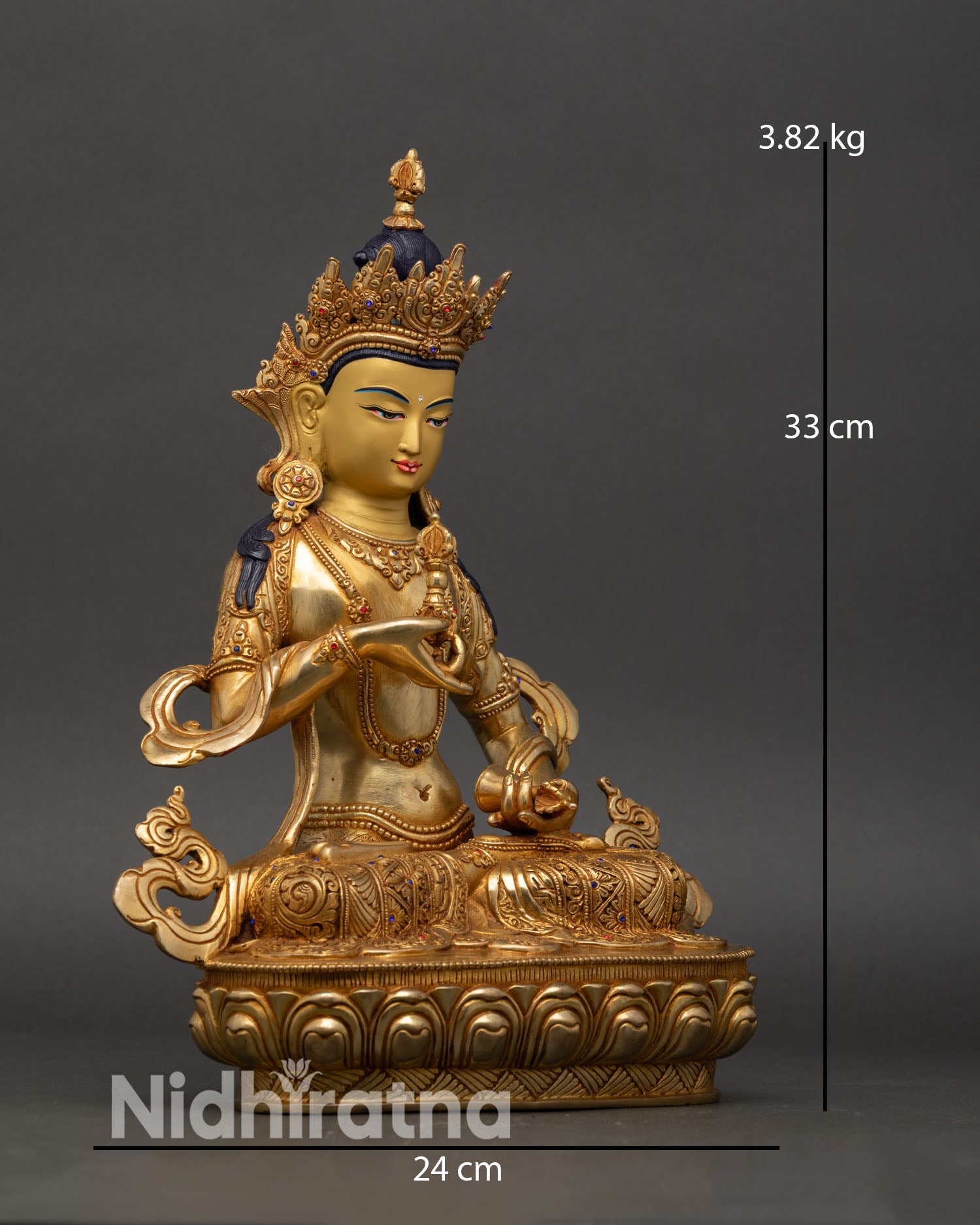 side view handcrafted vajrasattva statue lost wax casting patan nepal meditation posture copper sculpture detail