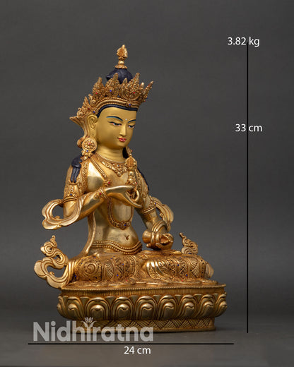 side view handcrafted vajrasattva statue lost wax casting patan nepal meditation posture copper sculpture detail