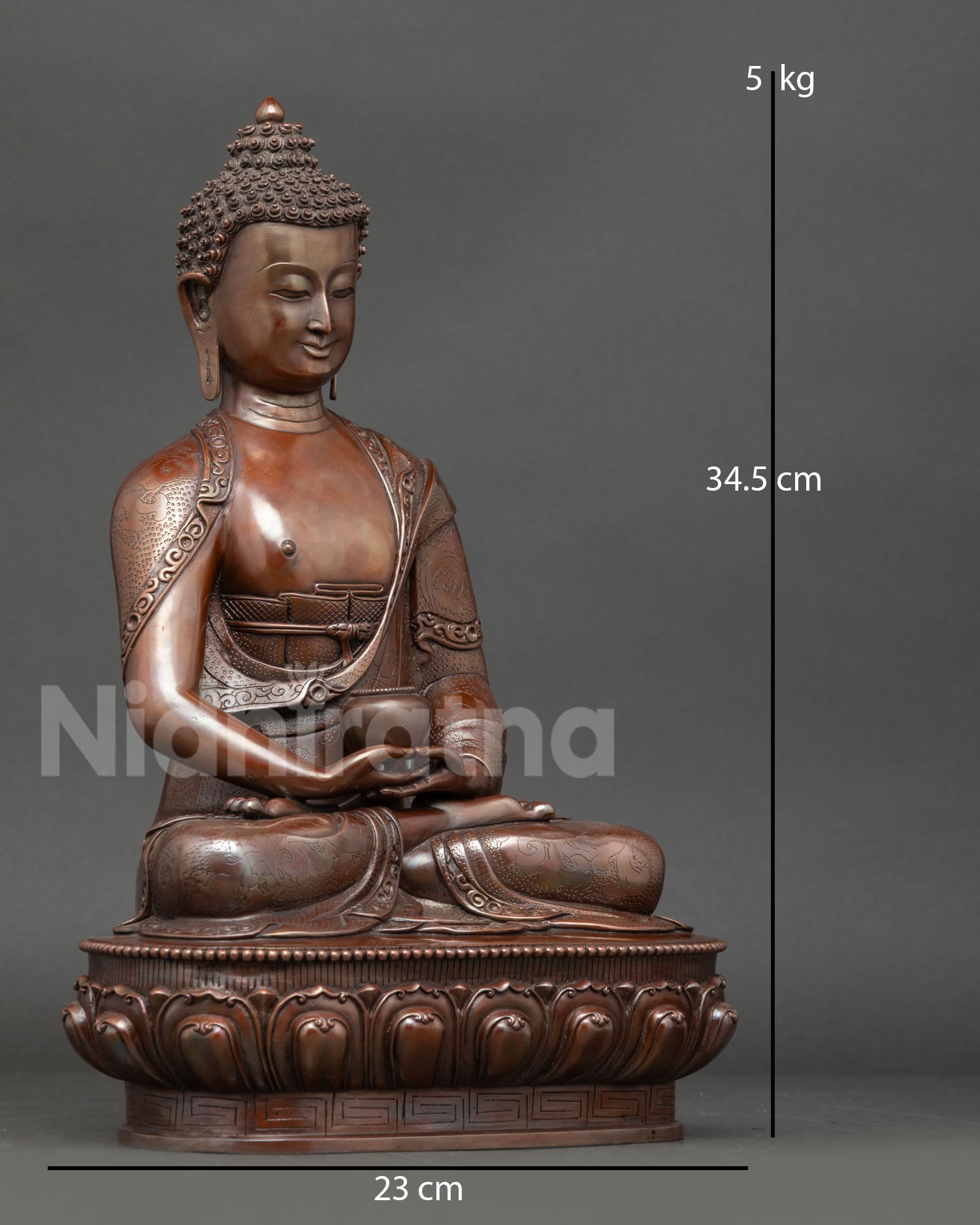 Side view of Himalayan Amitabha Buddha statue for meditation altar and Buddhist decor