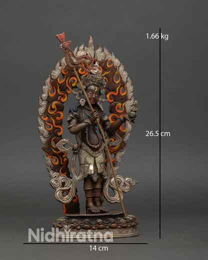 Side view of Mandarava statue, enlightened feminine energy, Tibetan Buddhist consort sculpture, oxidized copper craftsmanship for meditation space decor