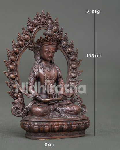 Side view of Amitayus Buddha Statue handcrafted by Newari artisans in Patan, Nepal