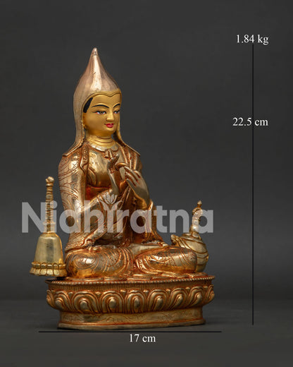 Side View of Atisha Statue, Performing Dharma Chakra Mudra 