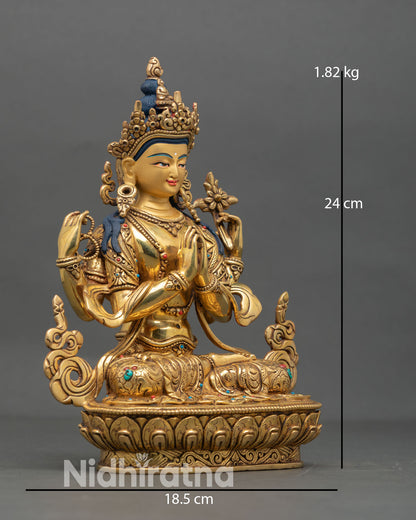 Side view of Avalokiteshvara Chenrezig sculpture, symbolizing loving kindness and compassion