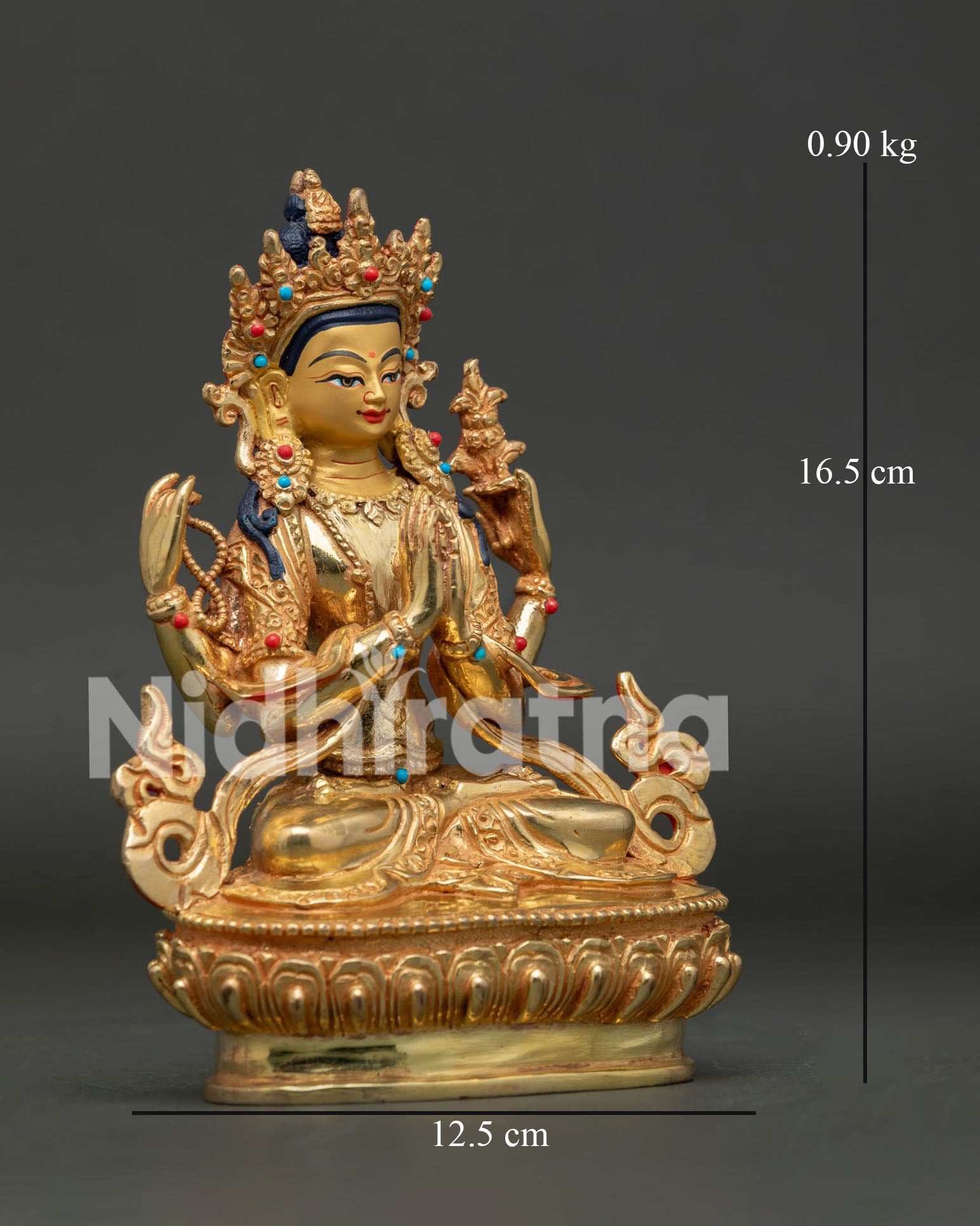 Side view of Chenrezig Bodhisattva of Compassion, holding mala and utpala lotus