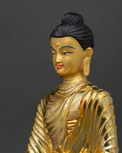 Side View of Gold Painted Shakyamuni Buddha Face with Jeweled Crowned Throne