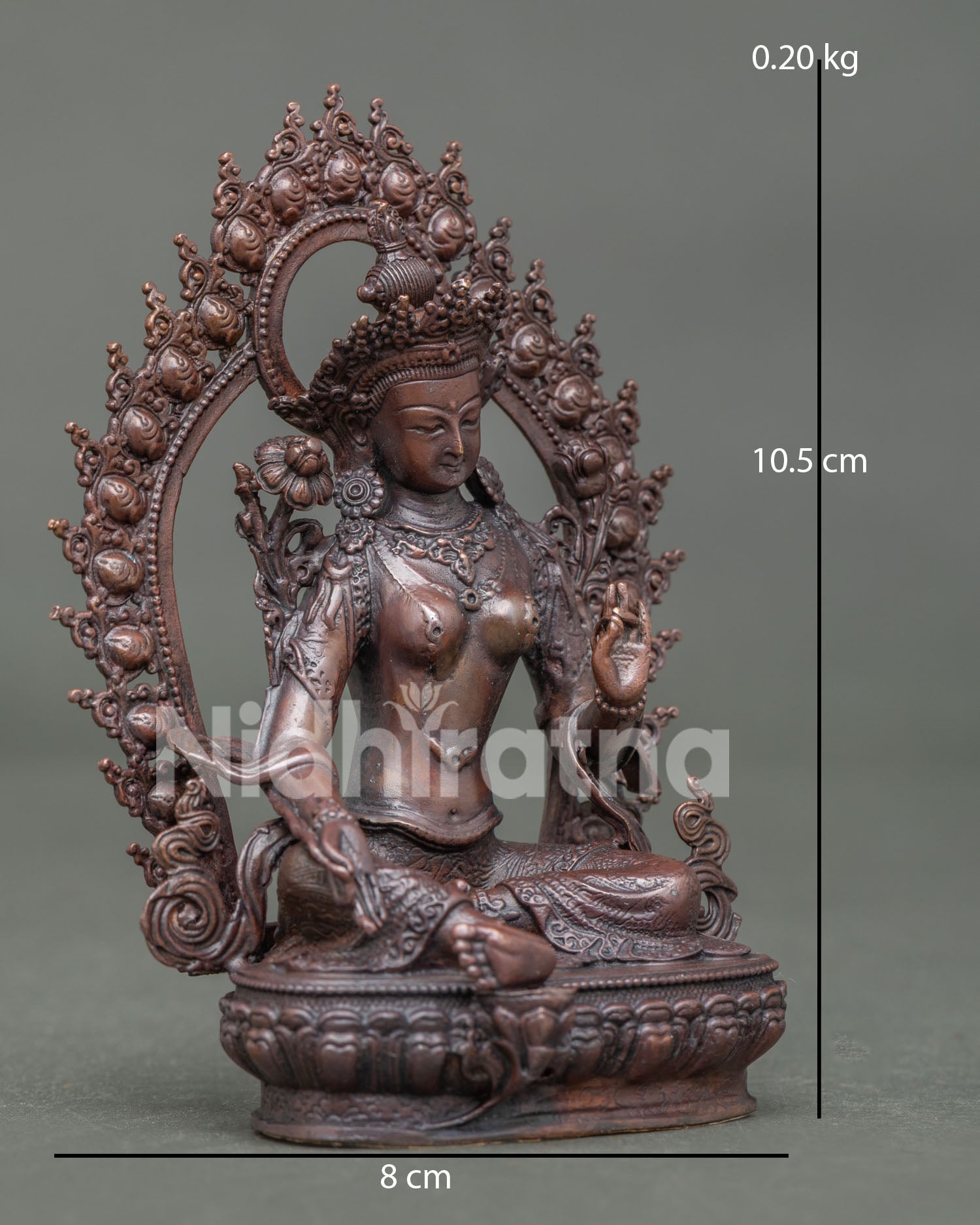 Side view of Green Tara Statue in Lalitasana handcrafted by Newari artisans