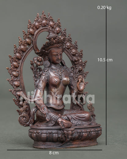 Side view of Green Tara Statue in Lalitasana handcrafted by Newari artisans