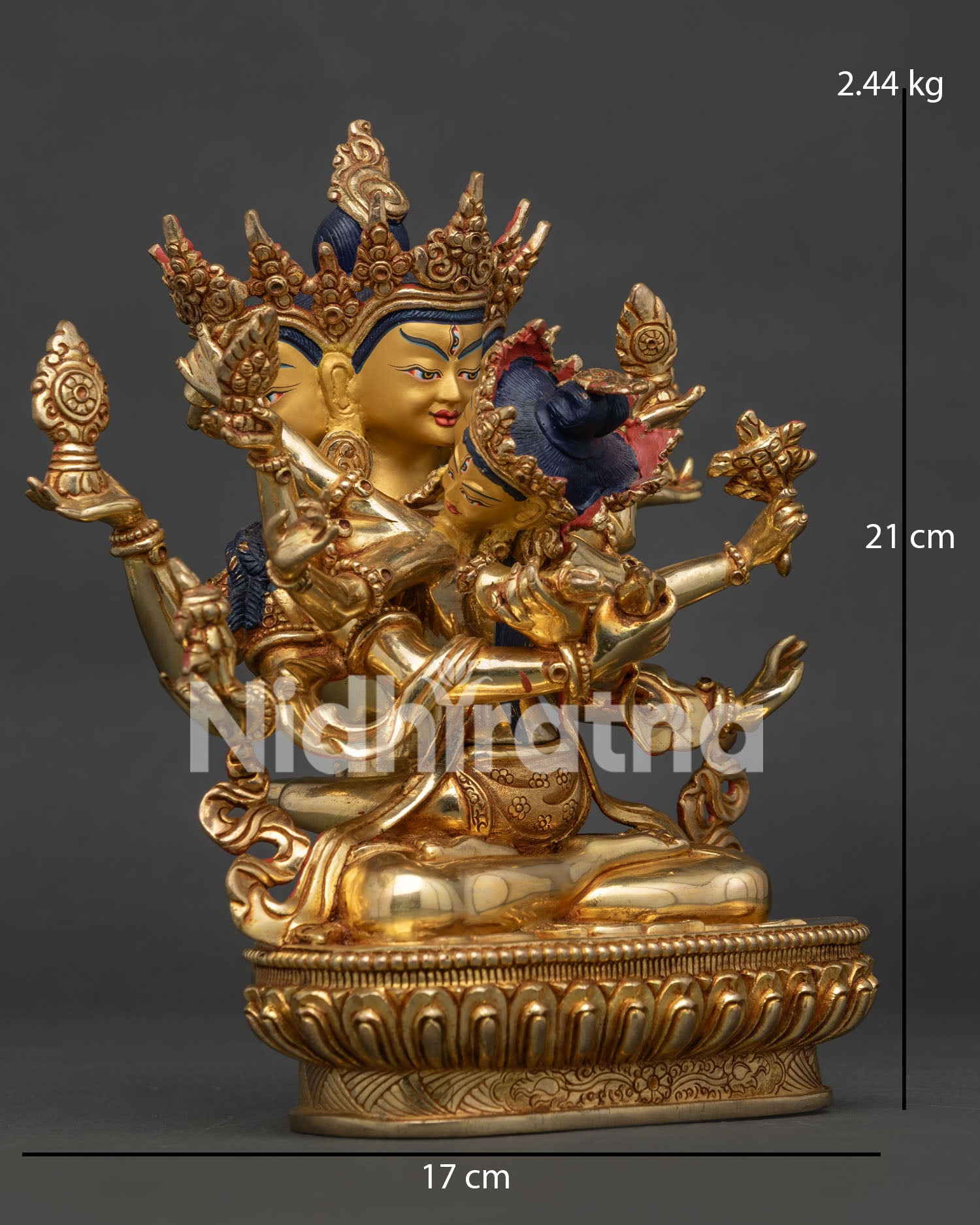Side view of Guhyasamaja with consort, traditional Newari Buddhist craftsmanship